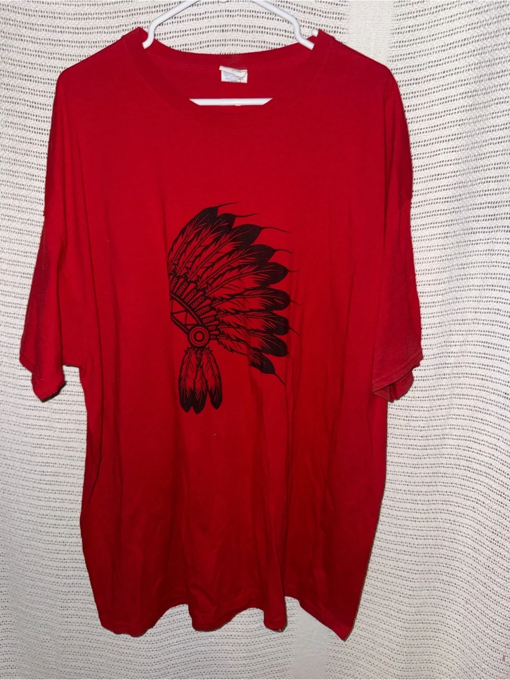 Men's Red Graphic Crewneck T-Shirt - Feather Headdress Print
